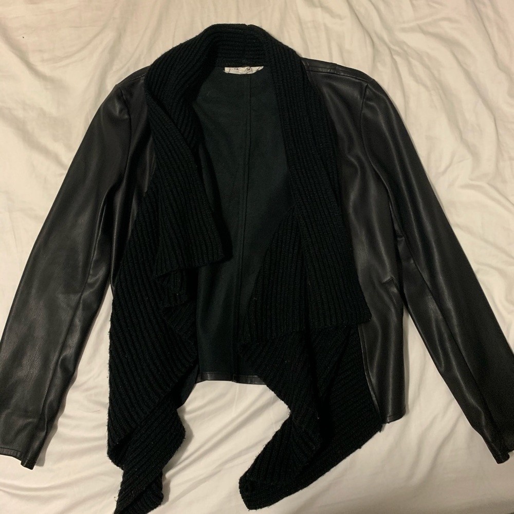 BB Dakota Wool Drape Front Faux Leather Jacket
